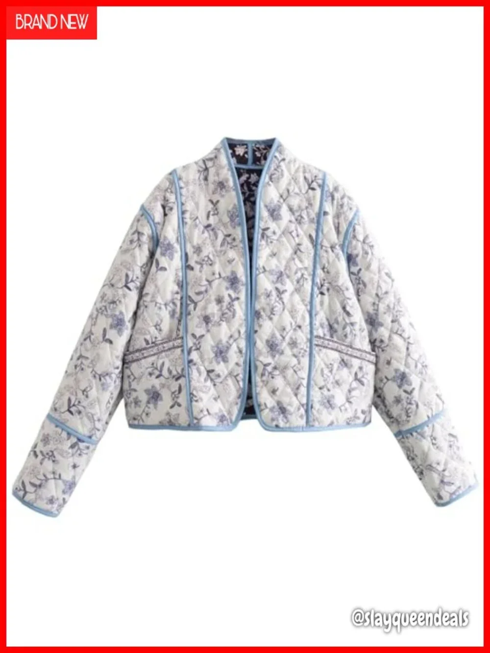 Reversible Lightweight Floral Quilted Cropped Puffer Jacket